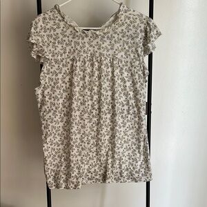 LOFT Cream and Brown Flutter Sleeve Blouse